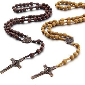 Wooden Catholic Rosaries, Rosary Beads Necklace Wood Christian Prayer